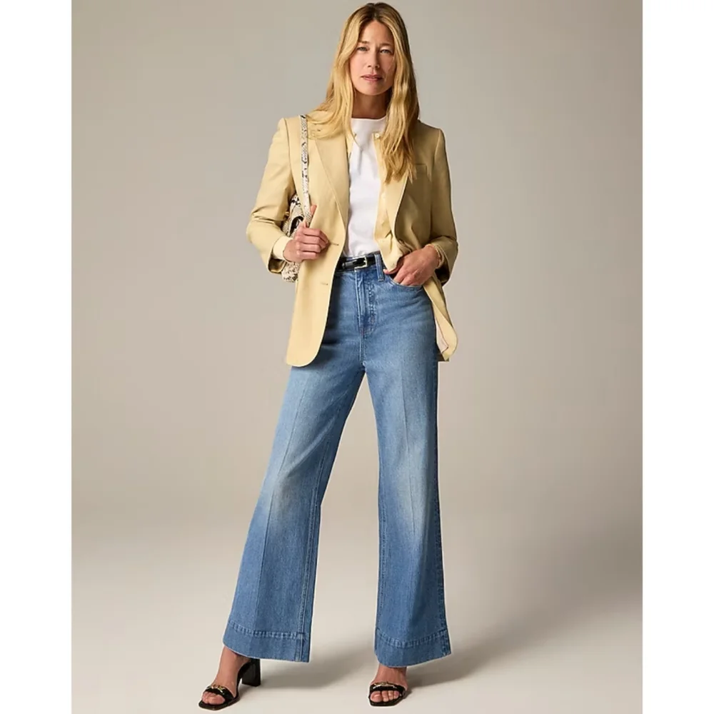 J.Crew Wide Leg Jeans 25T High Rise Tall Stretch Blue Denim Classic Fit NWT
